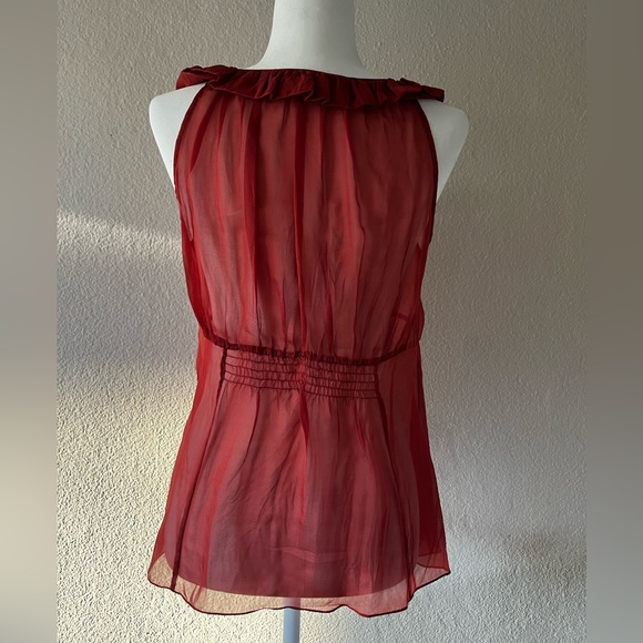 Rebecca Taylor silk blouse. Rust color. Sleeveless with ruffled neckline/size 8 - Picture 2 of 7